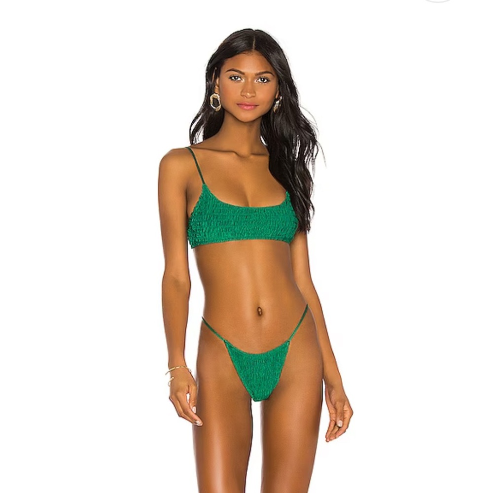Superdown | Olivia Green Smocked Bikini Top from Revolve